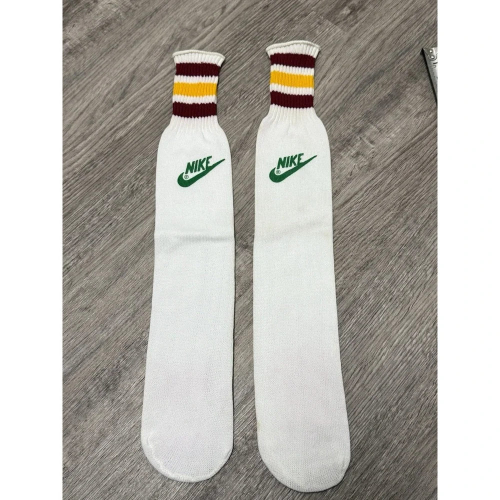 Nike Vintage Tube High Socks White Maroon Gold Yellow Stripe Athletic Sportswear
